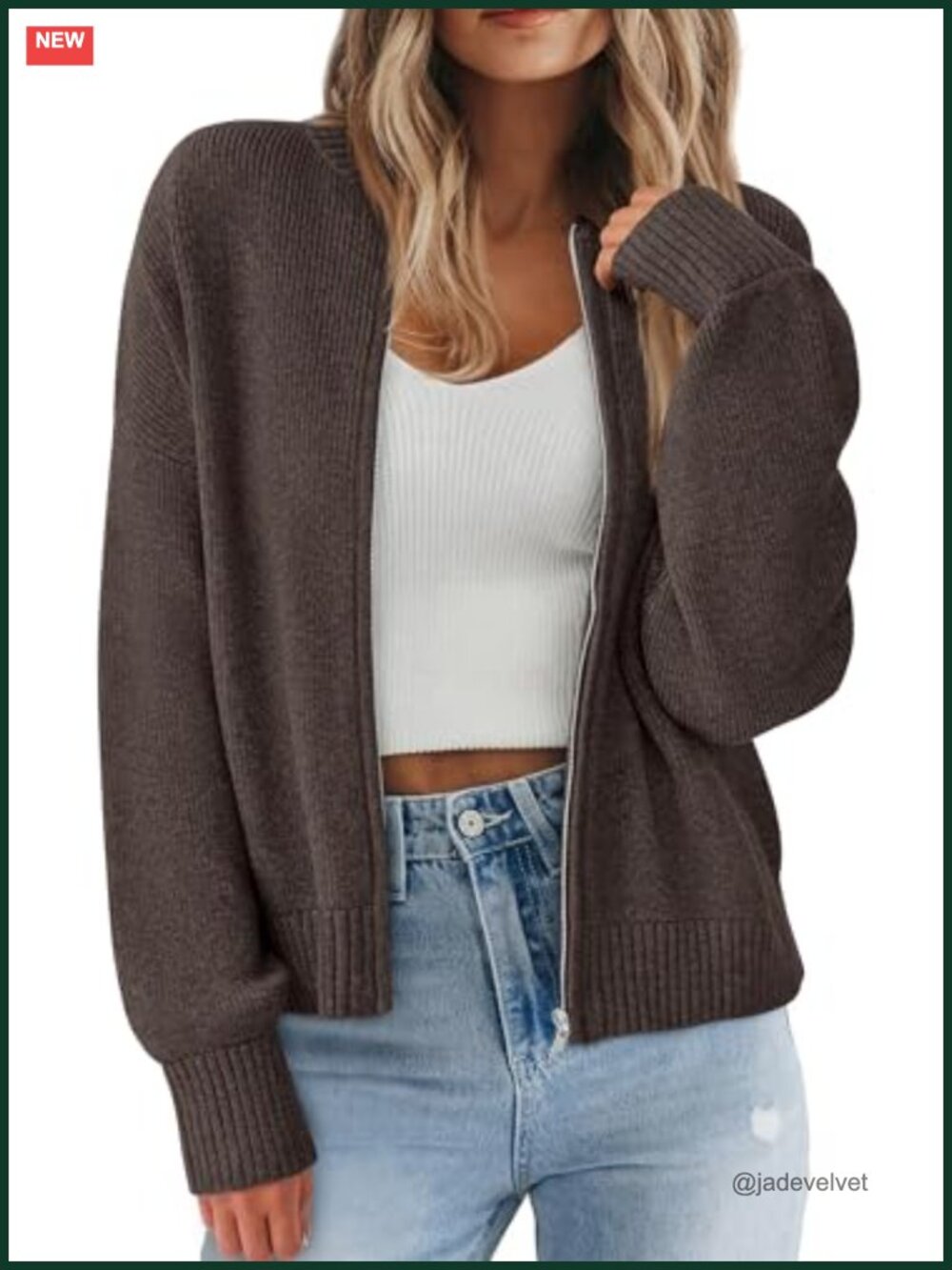 Womens Chunky Knit Zip Up Cardigan Open Front Long Sleeve Sweater